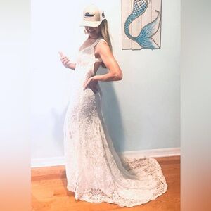 Monique Lhuillier inspired “Scarlet” Alençon Lace Wedding Gown